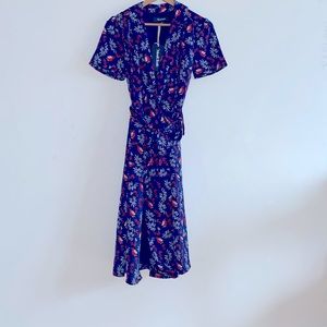 Midi Dress color navy, with birds, front crossing 100% polyester with a lining